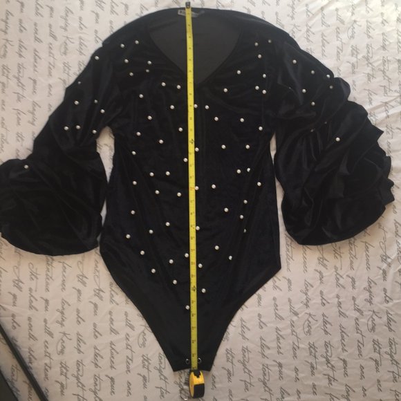 Black Velvet Beaded Body Suit - Picture 6 of 10